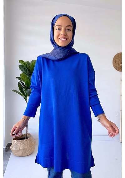 Kahijab Dik Yaka Merserize Tunik - Saks Saks Mavi