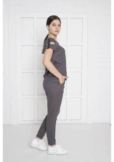 Kadın Spor Füme Alt-Üst T-Shirt Takım-3935 Füme