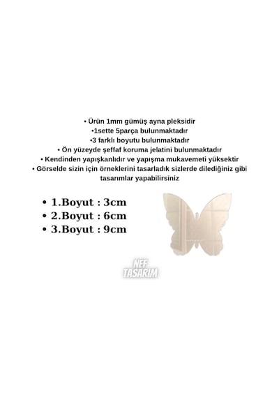 Dekoratif Gold Ayna Pleksi Kelebek Duvar Süsü Önü Jiletinli Arkası Yapışkanlı