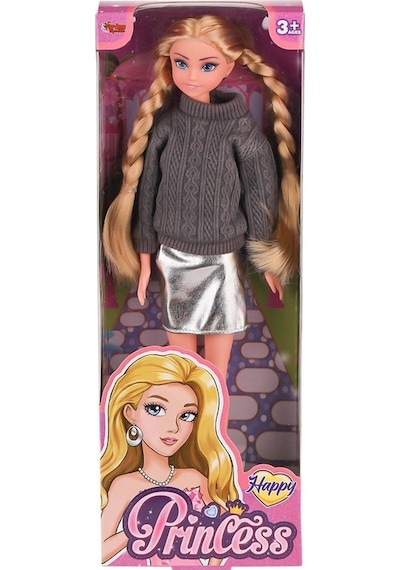 Good Girl Örgü Saçlı Kazaklı Model Oyuncak Bebek 30 Cm - Kış Serisi Tarz Bebekler Krem/gri