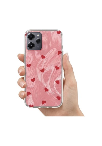Xiaomi Redmi 12  Kılıf Pink Heart Silikon Kılıf Kırmızı