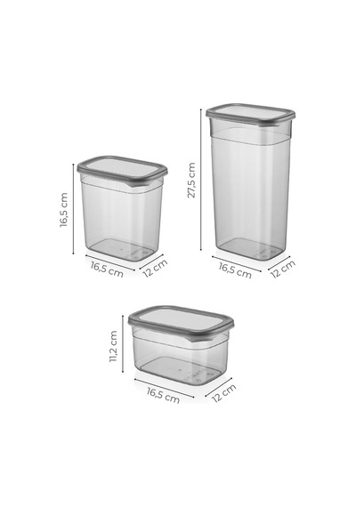 Vienev Peggy Renkli Etiketli Dikdörtgen Saklama Kabı Antrasit 4x 1.3 L + 2 L + 3.2 L 12'li Antrasit