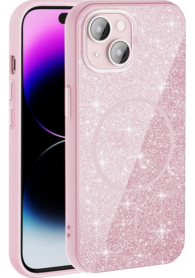 Apple Uyumlu iPhone 15 Kılıf M-safe Şarj Özellikli Parlayan Simli Zore Okso Kapak Çok Renkli