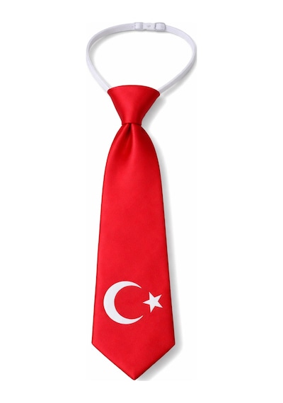 Herşey Nota Çocuk Kırmızı Türk Bayrağı Desenli Lastikli Kravat Ayarlanabilir Unisex Açık Gri