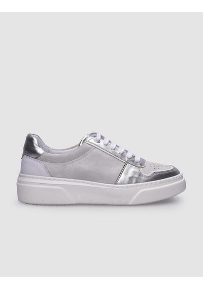 %100 Hakiki Deri Beyaz - Gri Kadın Sneaker Beyaz