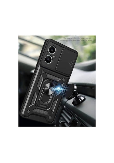 Realme 12 Lite Uyumlu Tank Kılıf Yüzüklü Standlı Extra Darbe Koruma Zırhlı Outdoor Kapak Siyah