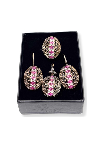 Oya Silver Otantik İri İşlemeli Işıltılı Gümüş Set&takım