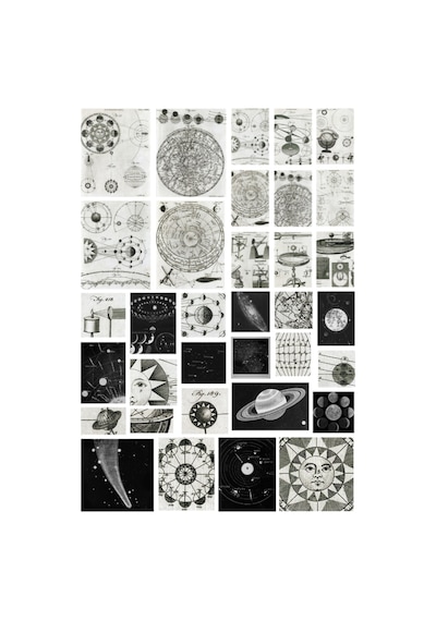 34 Adet Vintage Grunge Astronomi Uzay Gezegen Sticker Seti - Etiket Seti Scrapbook Bullet Journal Siyah