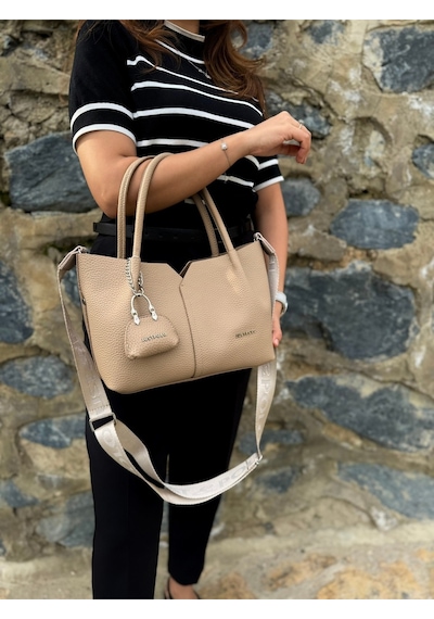 Just Polo Kadın Orijinal Just Polo Yumuşak Deri Ayarlanabilir Askılı Lüks El Ve Omuz Çantası Shoulder Bag Bej