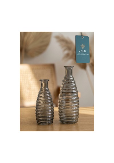 Chacha Home Luxury Elara 2 'li Minimalist İthal Dekor Cam Vazo Füme