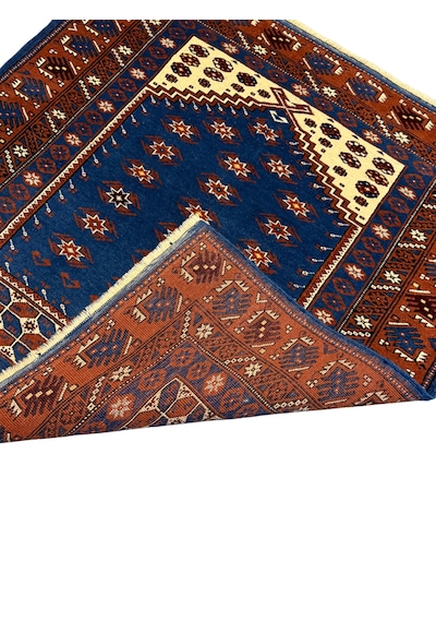 El Dokuma Sıfır Yağcıbedir Seccade 113x120 Mavi Kahve Kök Boya %100 Yün Namazlık