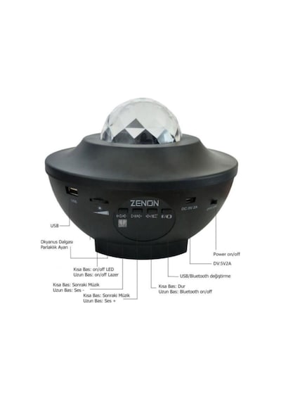 Starry Projektör Bluetooth+usb Hoparlör Lazer Işıklı Sese Duyarlı Renkli Disko Parti Lambası-439 Beyaz