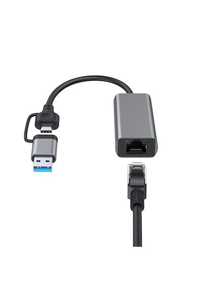 Microcase Alüminyum Gövde 2.5g Rj45 Ethernet Dönüştürücü - Usb 3.0 Ve Type-c 2'si 1 Arada İnternet Adaptörü-al5812