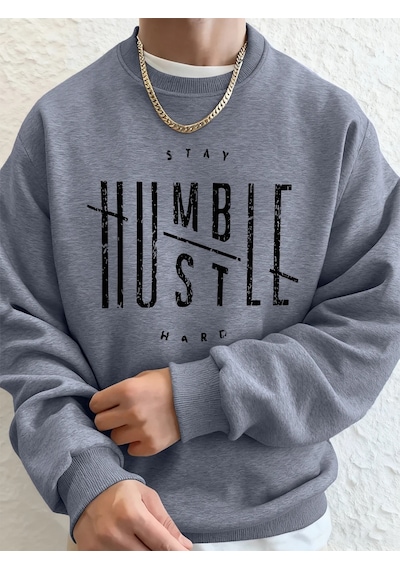 Startmore Tarzsokak Stay Humble Hustle Hard Printing Erkekler İçin Kapüşonlu Sweatshirt Sonbahar Polar Sıcak Swea Gri