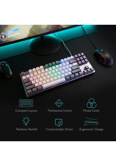 F3287 Mavi Işıklı Kablolu Mekanik İngilizce Q Tkl Gaming Oyuncu Klavyesi