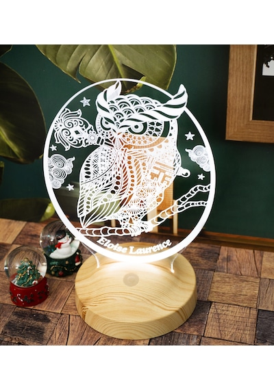 Baykuş Kişiye Özel Led Lamba, Baykuş Tasarımlı 3D Gece Lambası