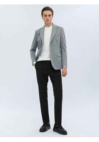 Kip Gri Düz Modern Fit Yün Karışımlı Ceket 6 Drop Gri