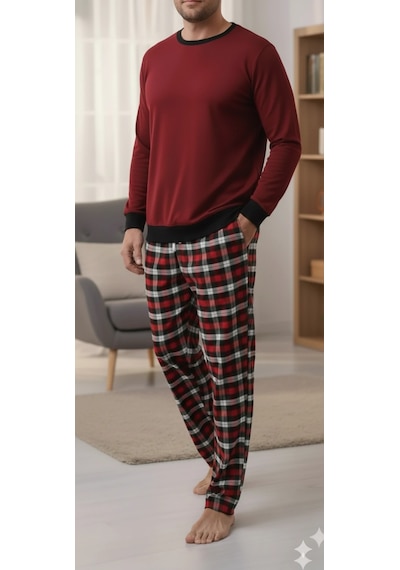 Alfa Aksesuar 03 Pijalüx Tek Alt Cepli Ekose Pijama Kırmızı