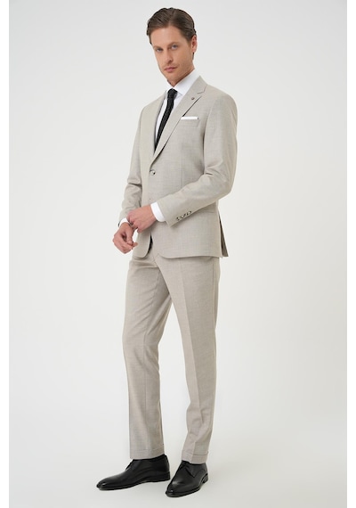 Efor Slim Fit Çift Yırtmaç Dokulu Esnek Klasik Bej Takım Elbise Tk 915 Bej