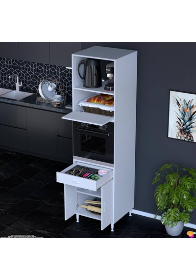 Modilayn Jolly Ankastre Dolap 60x239.7x56 Cm : 1 Çekmece, 3 Kapak, 4 Göz Raflı Mutfak, Kiler Dolabı Beyaz Modilayn Jolly Ankastre Dolap 60x239.7x56 Cm : 1 Çekmece, 3 Kapak, 4 Göz Raflı Mutfak, Kiler Dolabı Beyaz