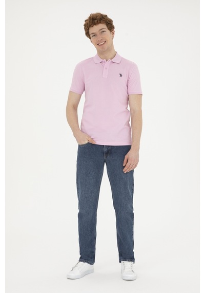U.S. Polo Assn. Erkek Slim Fit Polo Yaka Pembe Basic Tişört 50279573-VR041