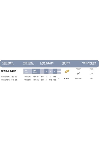 Fett Bktı-r/l - Tgm3 - S16q - 3c..t-max:6 Vorgen Delik İçi Kanal Takımı