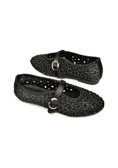 Fox Shoes U820086704 Siyah Kumaş Taş Detaylı Kadın Babet Siyah-kumaş Siyah