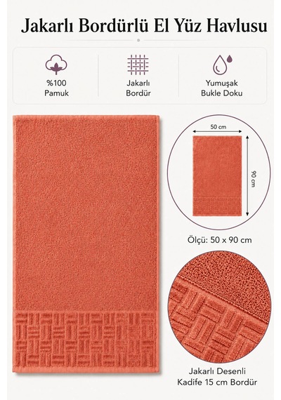 El Yüz Havlusu 50x90 Cm Kısmi Kadife Terra Collection Kiremit