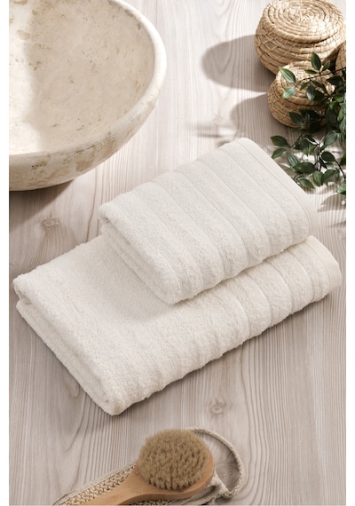 Eponj Home 2li Havlu Seti Dalga 50x85cm+70x140cm Krem Krem