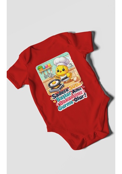 Morivokids Sadece Sütle Başlar Yazılı Kısa Kollu Bebek Body %100 Pamuk Kırmızı