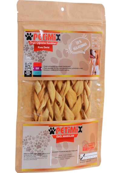 Petimix Örgü Kuzu Deri Çiğneme Kemikleri Köpek Ödülü 100 G