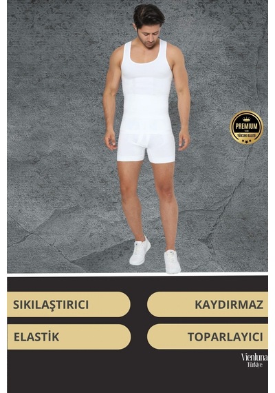 Vienluna Deluxe Seri Toparlayıcı Basen Bel Göbek Düzleştirici Erkek Duble Boxer Korse BEYAZ Beyaz