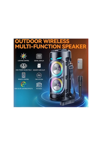 Karaoke Mikrofonlu Bluetooth Hoparlör Şarjlı Taşınabilir Led Işıklı Speaker 2x8w