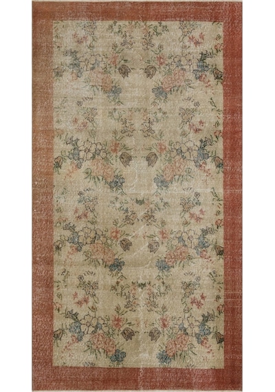 Ilham Verici Vintage El Işlemeli Yün Ipek Pers Fransız Halısı - 136x248 Cm 9941