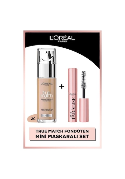 L'Oréal Paris True Match Bakım Yapan Fondöten - 2c Soğuk Alt Ton & Mini Paradise Maskara 4.7 Ml pkttmbyficsmpm-9940