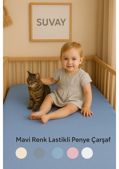 Mavi Bebek Lastikli Çarşaf %100 Pamuklu Penye Park Yatak 60x120 - 70x110 - 70x120 - 70x130 - 70x140 - 80x130