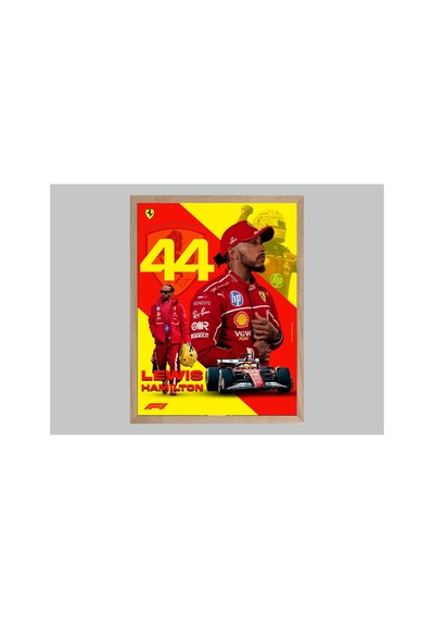 F1 Lewis Hamilton Doğal Ahşap Çerçeveli Tek Parça Dekoratif Tablo Çok Renkli - 819008149 Çok Renkli