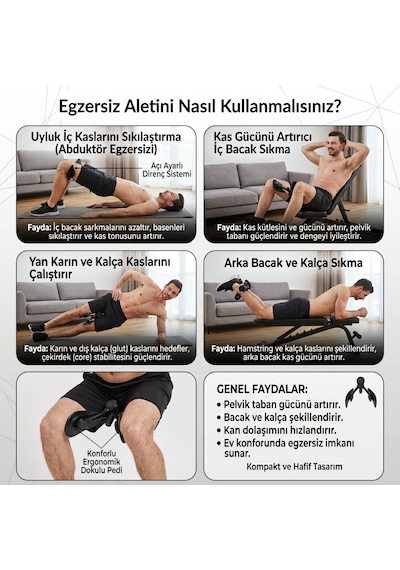 Techtic Pelvik İç Bacak Kas Egzersiz Aleti Dijital Sayaçlı Güçlendirme Kadın Erkek Kalça Sıklaştırma Siyah