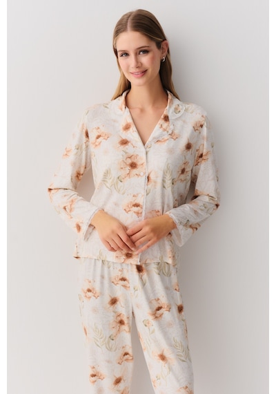Suwen Sofia Maskülen Pijama Takımı Sh26221660b338 Ekru Desenli