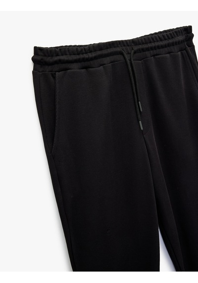 Koton Pamuklu Regular Fit Cepli Beli Bağcıklı Eşofman Altı Siyah 6wam40046mk Siyah