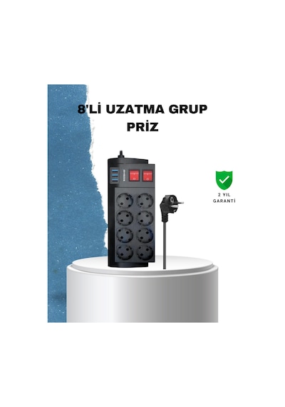 Hnrlıshp 2 Metre Güçlü Çoklu Priz 8 Soket