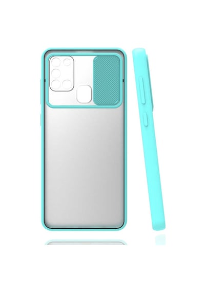 Kilifone - Samsung Uyumlu Galaxy A21s - Kılıf Slayt Sürgülü Arkası Buzlu Lensi Kapak - Turkuaz