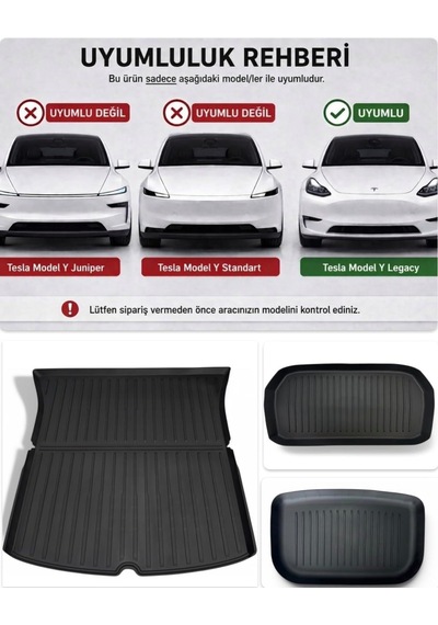 Juniper İle Uyumsuzdur 3'lü Set Li Parts Tesla Model Y Fit Kalıp Premium Yeni Tpe 3d Havuzlu Bagaj Paspas Seti Enjeksiyon Teknolojili