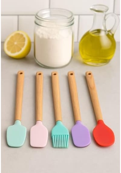 Tr Boy Silikon Hamur Matı İle Birlikte Ahşap Saplı 5 Li Spatula Seti Kolay Kullanım Diğer