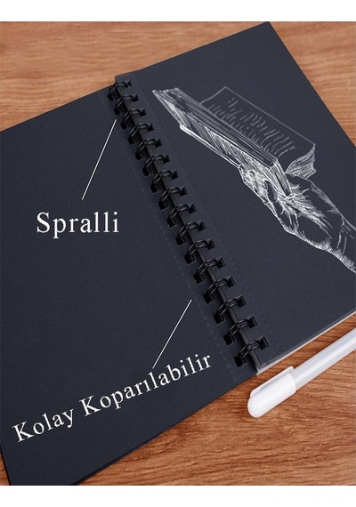 Telli Siyah Defter A5 40 Yaprak Eskiz Fotoğraf Albümü Simli Bant Sarı Beyaz Kurşun Jel Kalem Sigi Kalemtarş Hamur Silgi