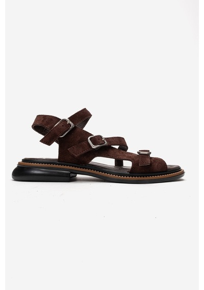 Luvishoes Morez Kahverengi Süet Hakiki Deri Kadın Sandalet