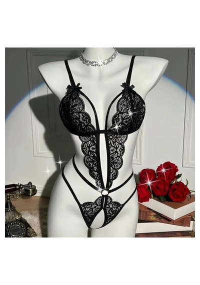 Dmrtart Kadın Siyah Dantel Babydoll