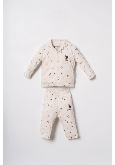 U.S. Polo Assn. Erkek Bebek Falling Leaves Beyaz Gömlek Pijama Takımı Usb3103-c-v1 Usb3103-c-v1