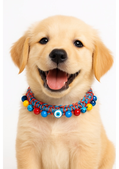 She Sells Kuçiko Çok Renkli Boncuk Ve Nazarlık Detaylı Köpek Kolyesi 25 Cm Kırmızı - Mavi