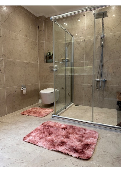 Batik Tavşan Somon Kaymaz Tabanlı 2'li Banyo Halısı Seti